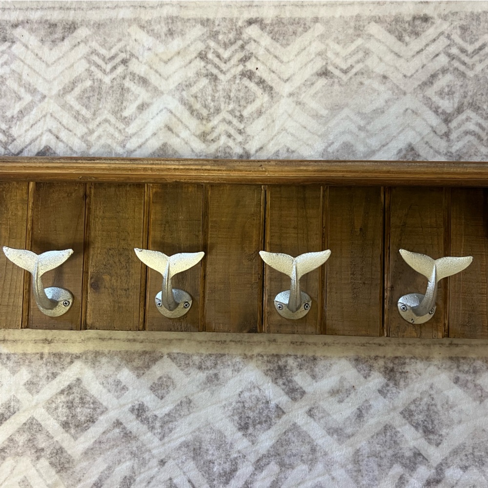Wooden Wall Shelf with mermaid Hooks
